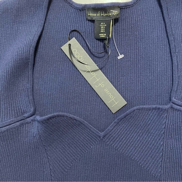 NEW House of Harlow 1960 Navy Ribbed Knit Crop Compression Top US L - Picture 5 of 6